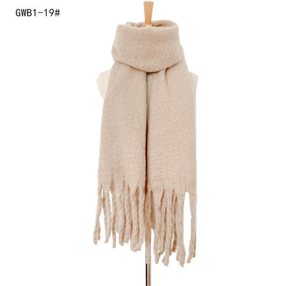 Winter Tassel Thickened Solid Color Scarf Shawl