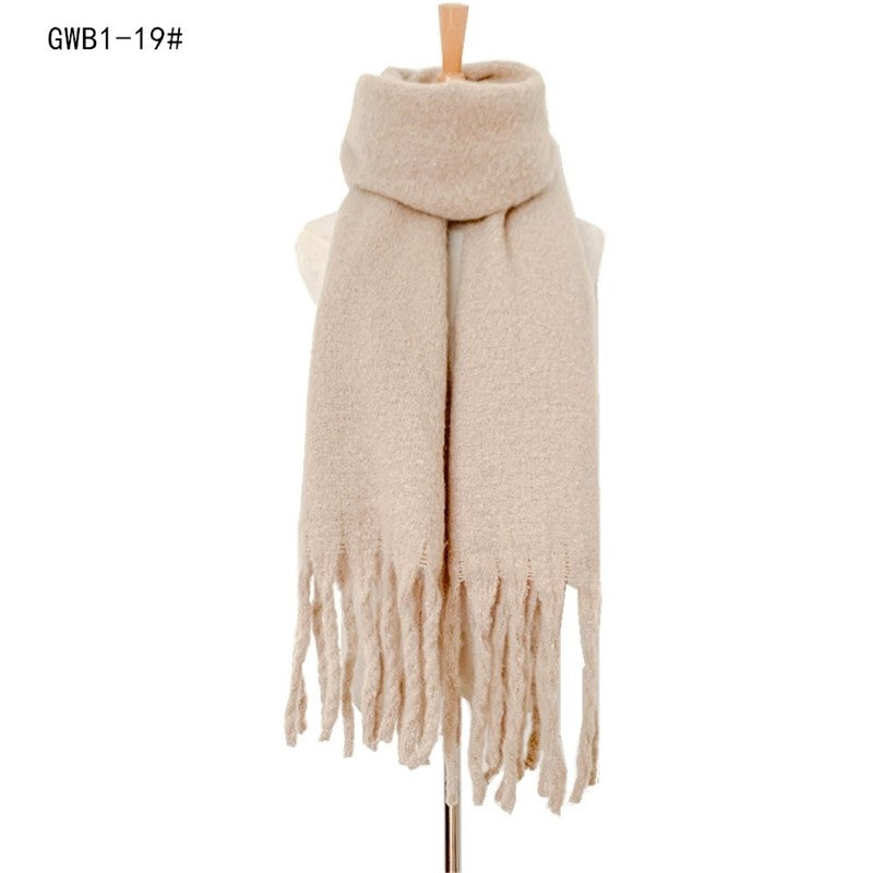 Winter Tassel Thickened Solid Color Scarf Shawl