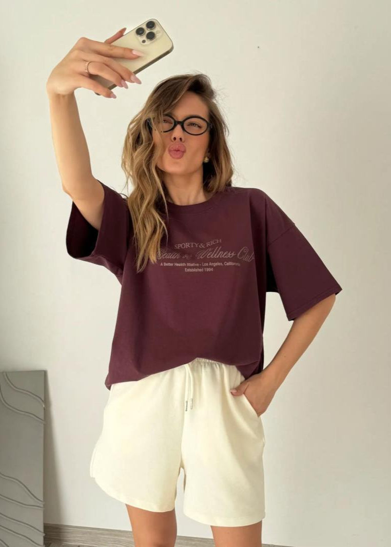 Oversized Cotton T Shirt with Vintage Print