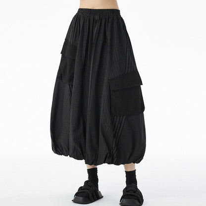 Paneled Pocket Striped Midi Skirt