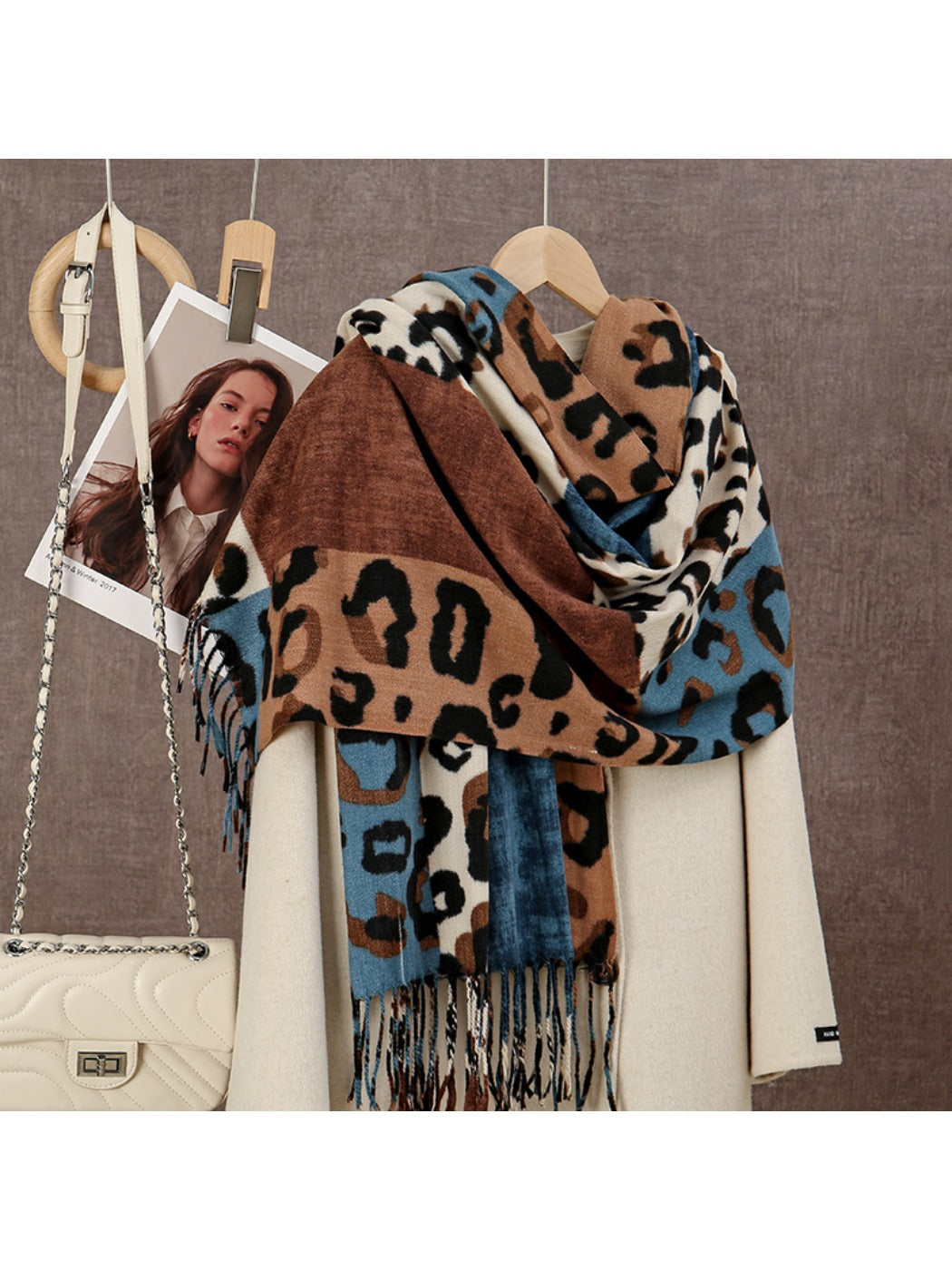 Sscarvii - Leopard Patchwork Tassel Winter Scarf