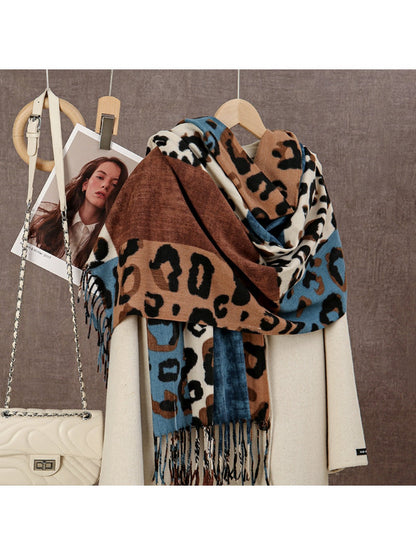 Sscarvii - Leopard Patchwork Tassel Winter Scarf