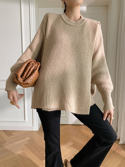 Irregularity Loose Solid Color Batwing Sleeves Round-Neck Sweater Tops
