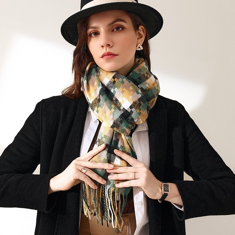 Fashion Mid-Length Imitated Cashmere Tassled Shawl Scarf