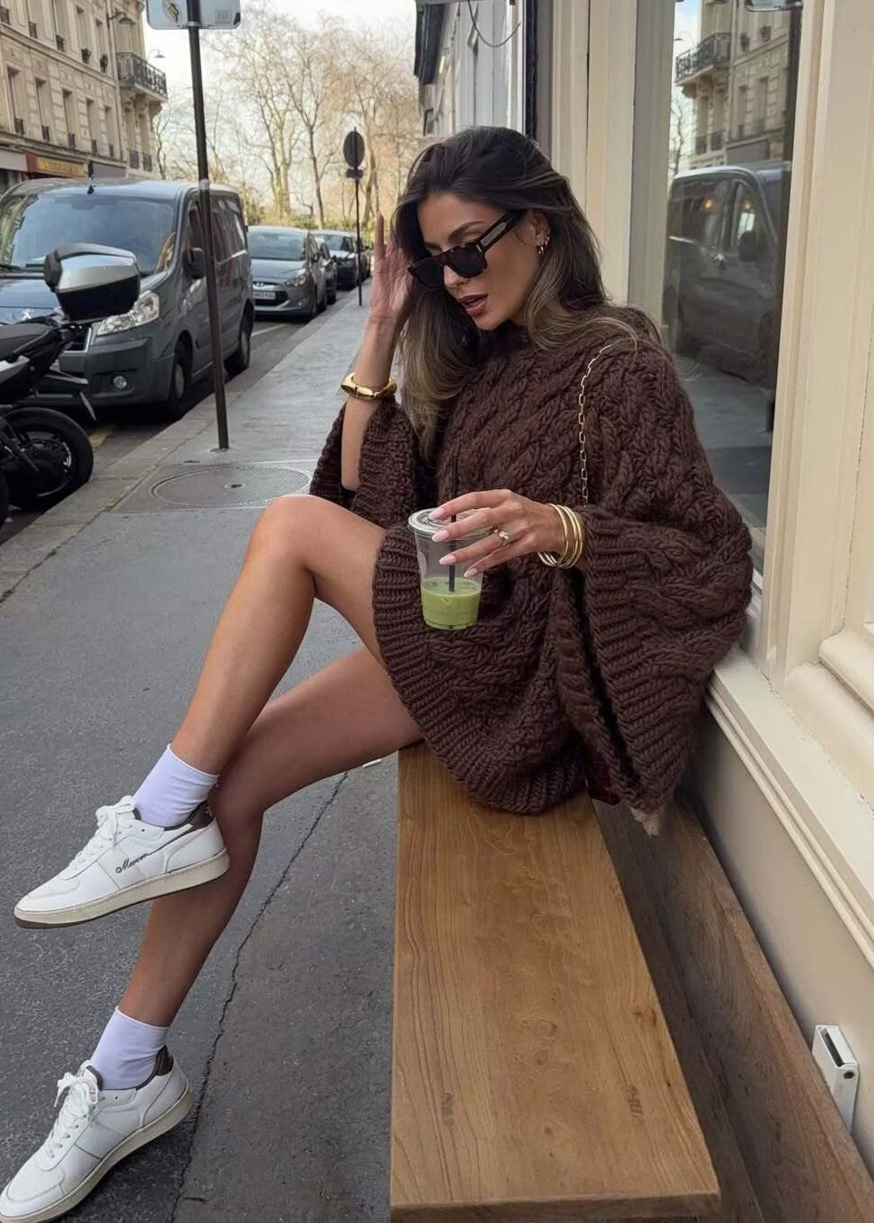 Chunky Cable Knit Sweater In Chocolate Brown