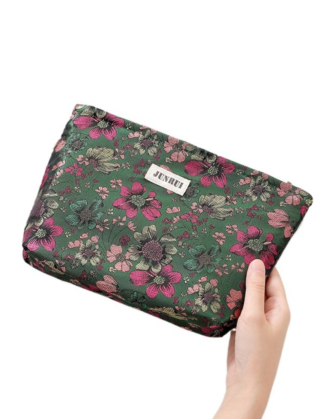 Cosbai - Zipper Makeup Pouch Bag with Floral Patterns