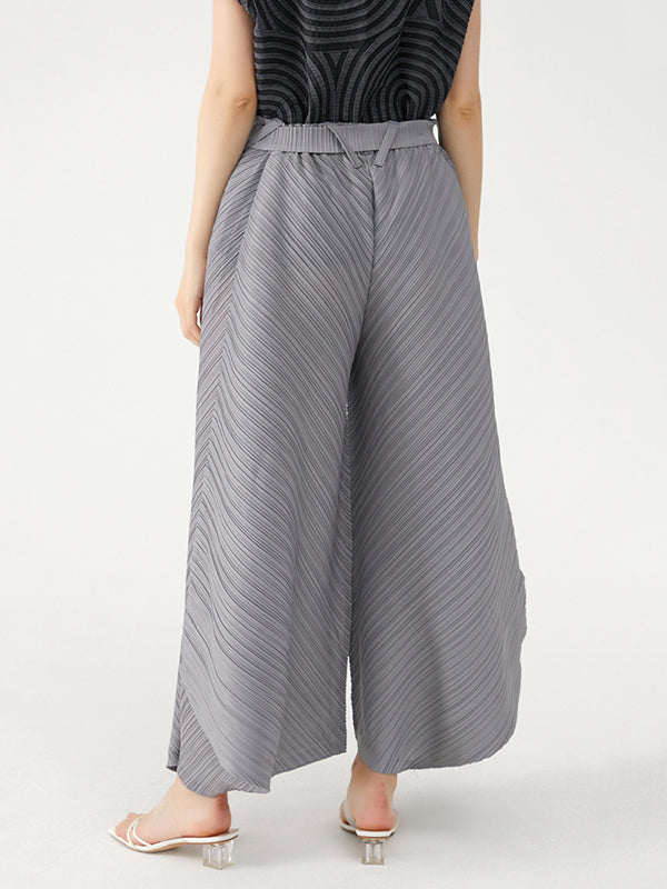 Wide Leg Loose Drawstring Pleated Tiered Casual Pants Bottoms