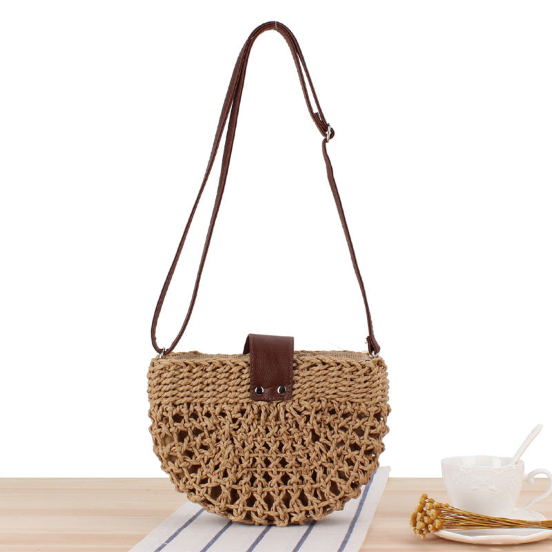 Crochet Market Bag Hollow Half Round Crossbody Bag