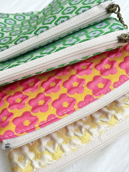 Cosbai - Floral Print Pouch Bag with Zipper - Practical &amp; Lovely