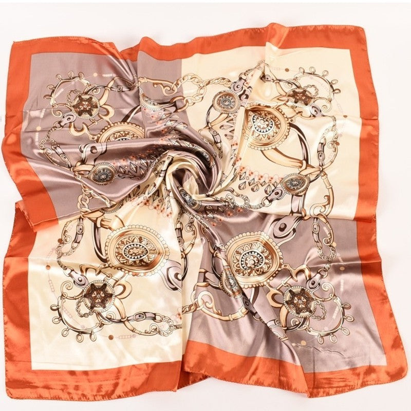 Satin Vintage Printed Square Head Scarf