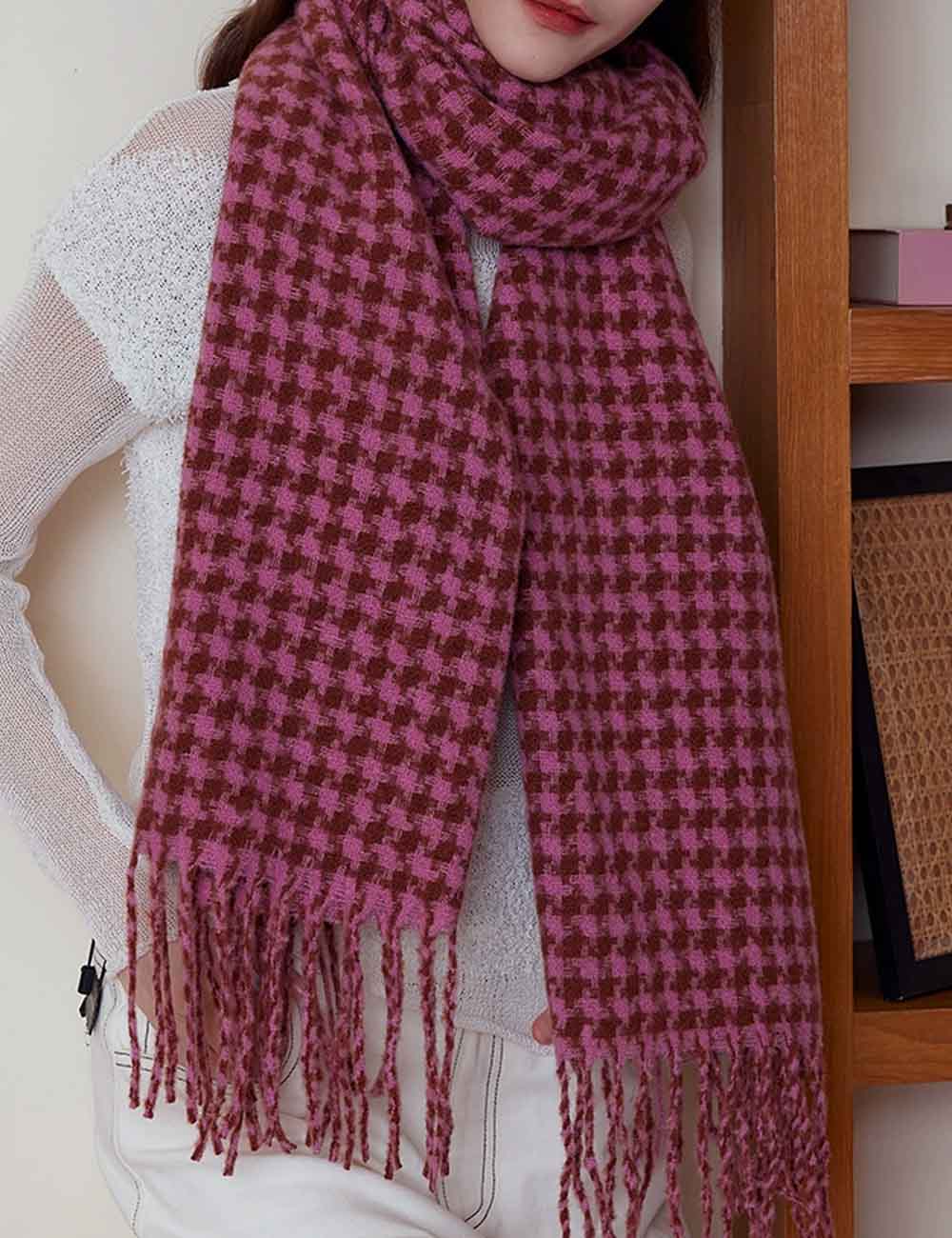 Classic Plaid Long Shawl Wool Blend Scarf