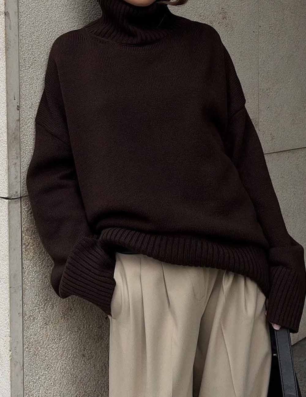 Casual High Neck Solid Color Pullover Sweater
