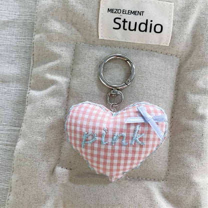 Sweet Checkered Heart Pendant Bag Charm