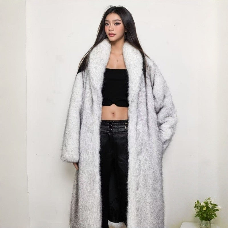 Long Fox Fur Collar Faux Fur Coat Women Fashion