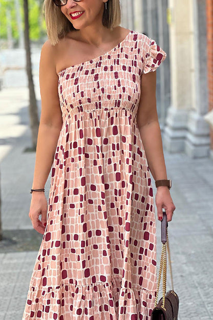 Fashion One Shoulder Sleeve Elastic Pleated Dress
