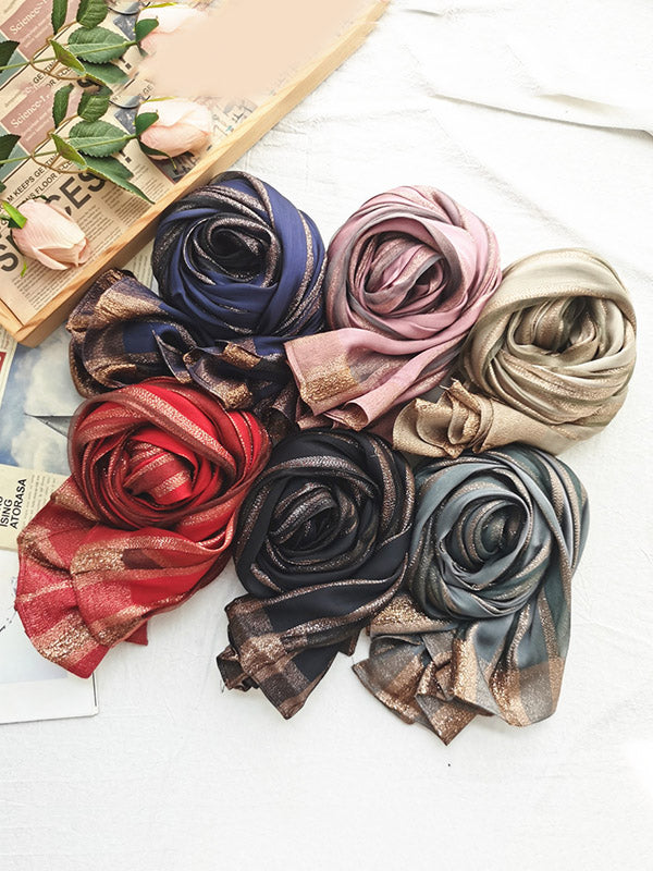 Contrast Colors Striped Light Maturity Silk Scarf&Shawl