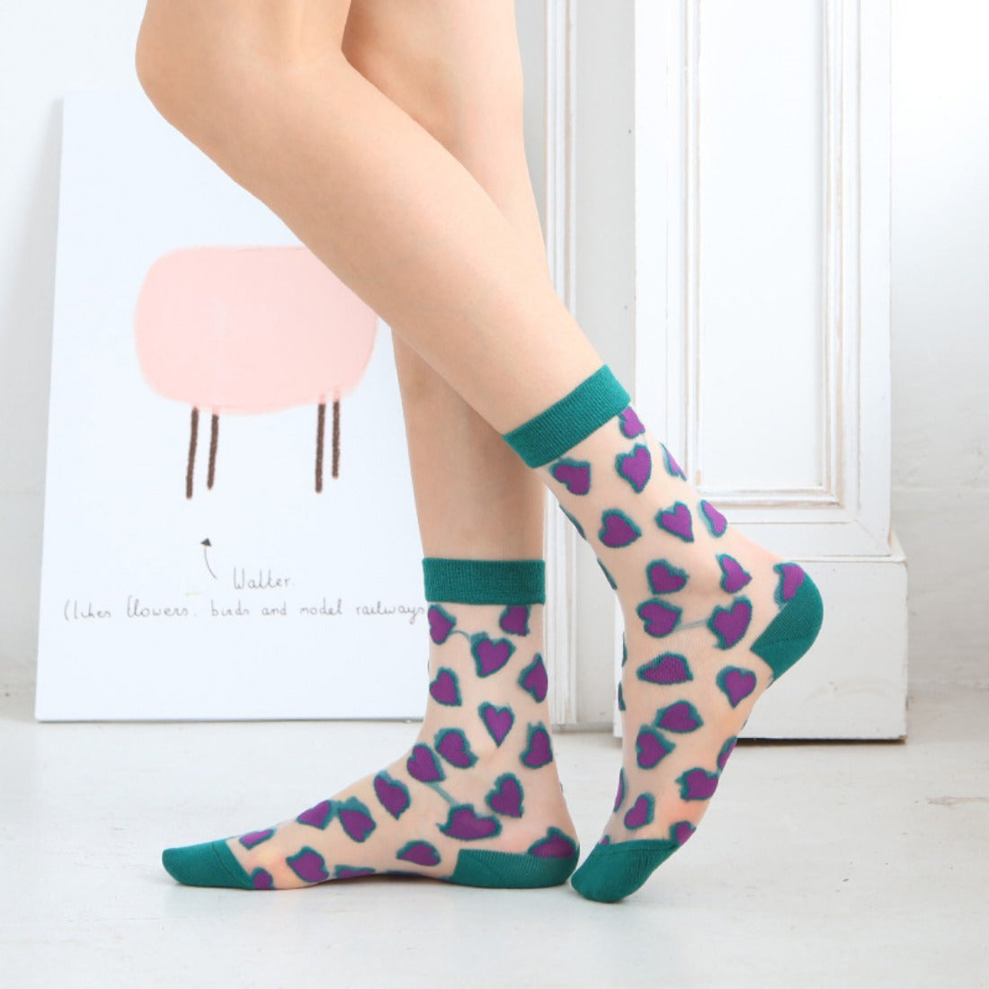 Rufia - Heart Patterned Mid-Calf Socks