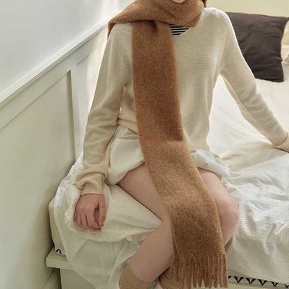 Winter Solid Color Soft Tassel Wool Blend Scarf