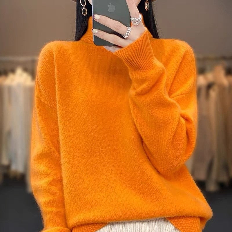Solid Color High Neck Sweater