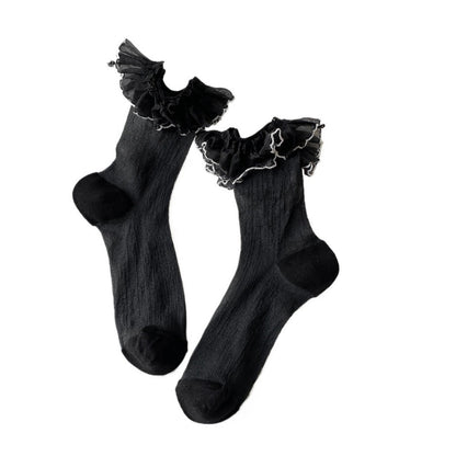 Rufia - Breathable Lace Trim Ballet Socks - Sweet &amp; Soft