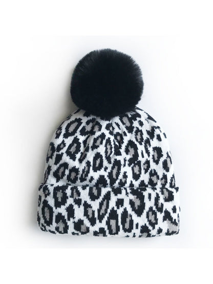 Haila - Leopard Knitted Beanie with Pompom