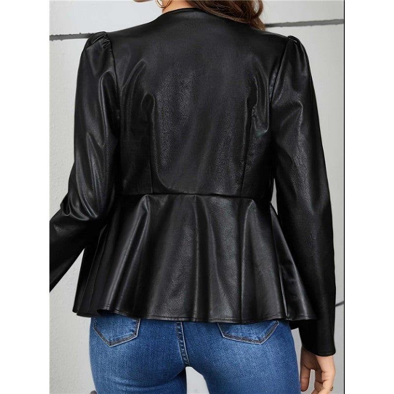 Fleece Lined Short Leather Blazer Jacket