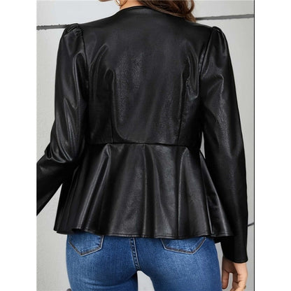 Fleece Lined Short Leather Blazer Jacket