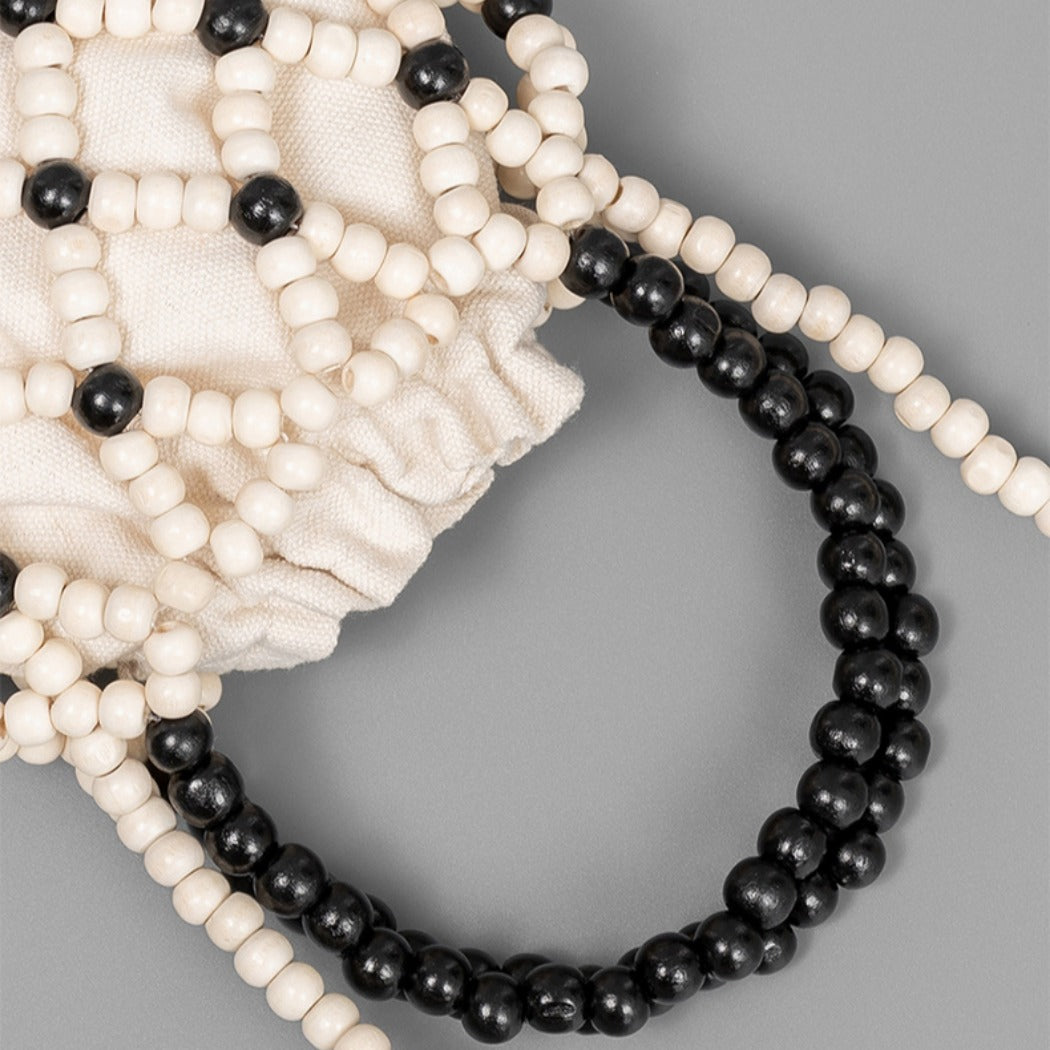 Cosbai - Color-Blocked Wooden Bead Crossbody Bag