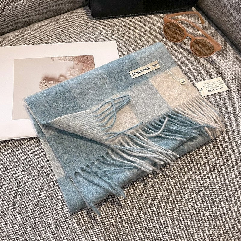 Colorblock Plaid Wool Scarf Intellectual All Match Fashion