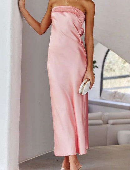 Solid Color Strapless Backless Long Dress
