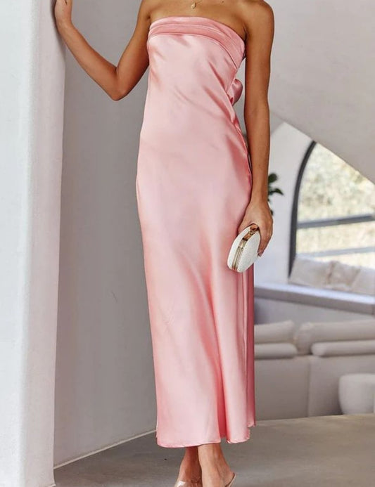 Solid Color Strapless Backless Long Dress