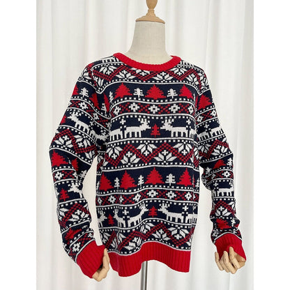 Christmas Loose Long Sleeves Printed Sweater Tops