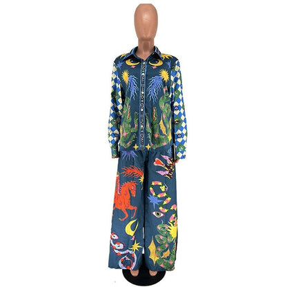 Fashion Printed Long Sleeve Long Pants Two Piece Set