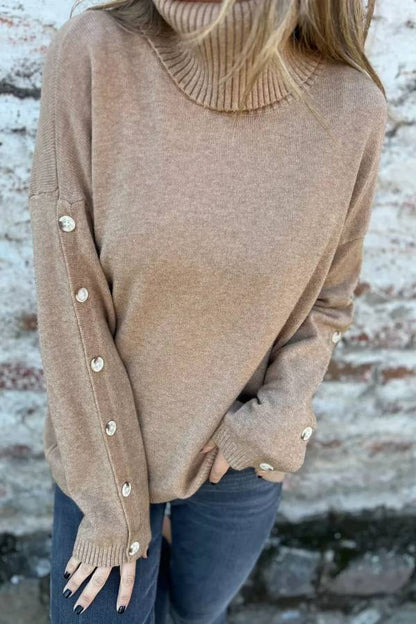 women's casual turtleneck button sweater