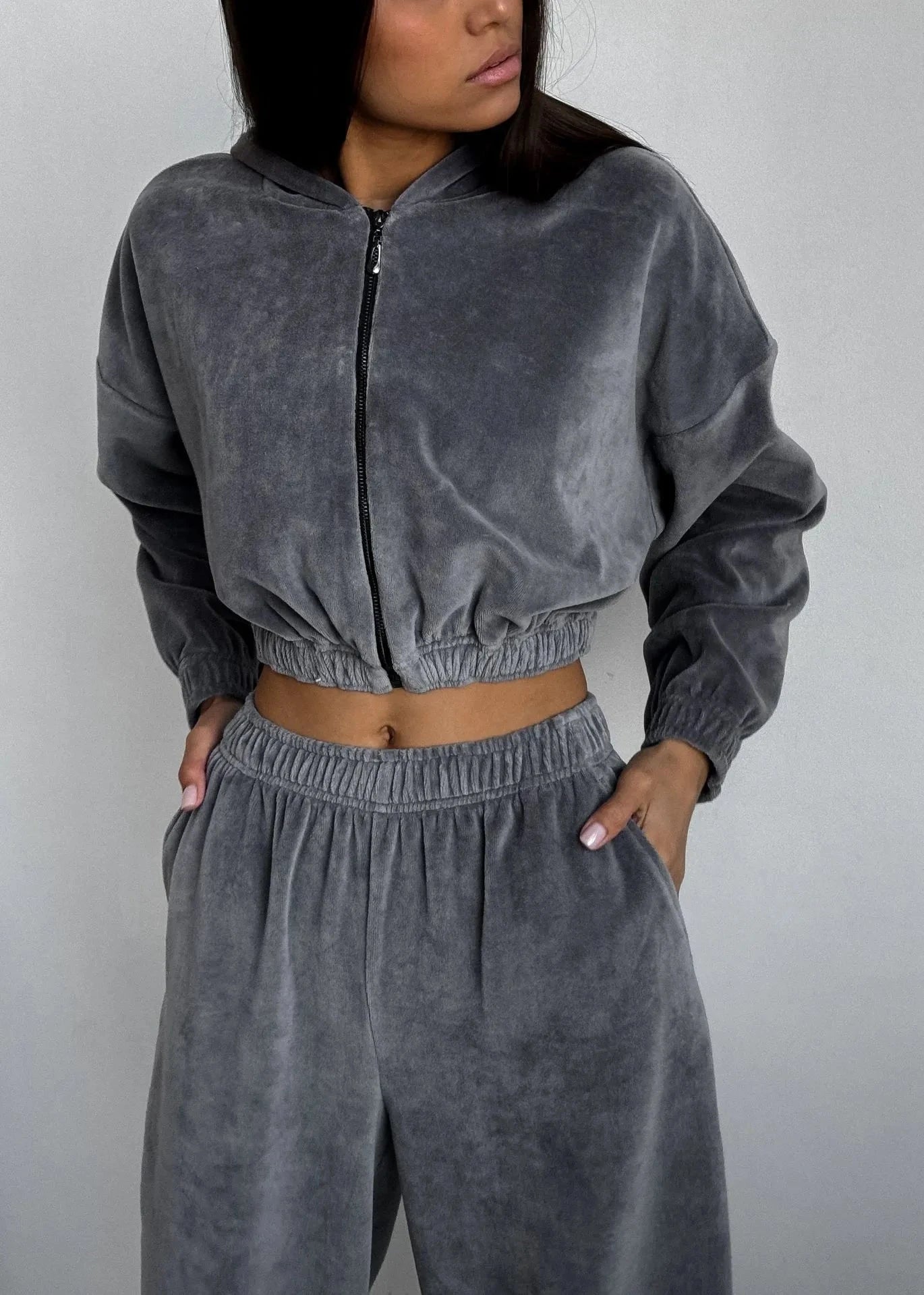 Zip-Up Hoodie Two-Piece Set Cotton Blend