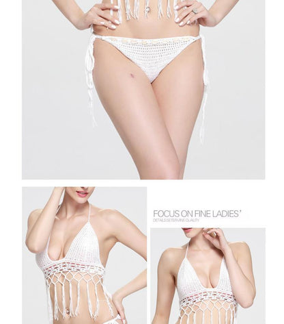Sexy White Shell Split Swimsuit Hand Crocheted Bikini Set