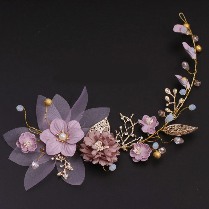Gold Leaf Purple Bridal Headpiece Handmade Floral Hair Accessory
