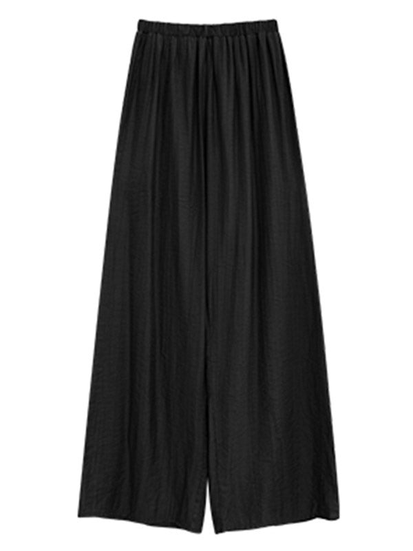 High Waisted Loose Elasticity Pleated Pockets Solid Color Pants