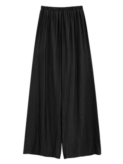 High Waisted Loose Elasticity Pleated Pockets Solid Color Pants