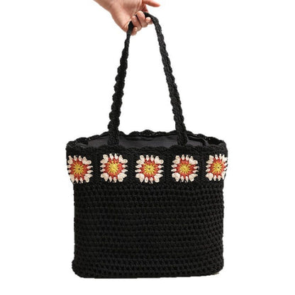Cosbai - Large Crochet Flower Shoulder Bag - Vintage &amp; Spacious