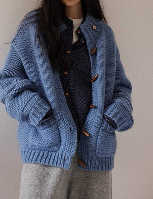 Chunky Knit Wool Solid Color Toggle Cardigan