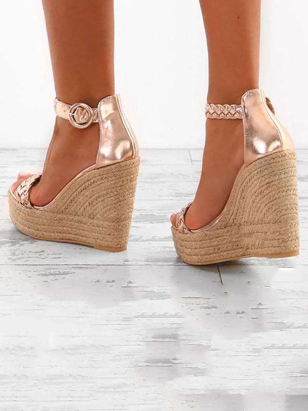 Fashion Wedge High-Heel Solid Color Weaving Sandal Shoes