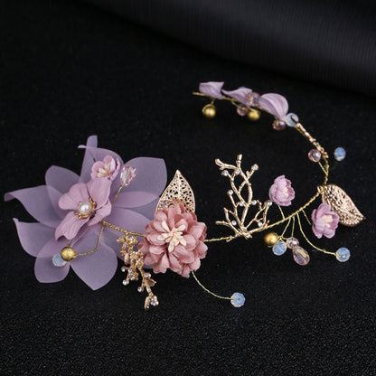 Gold Leaf Purple Bridal Headpiece Handmade Floral Hair Accessory