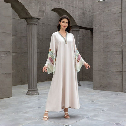 V Neck Embroidered Fringe Muslim Robe