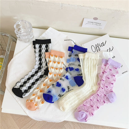 Rufia - Colorful Geometric Pattern Summer Mid-Calf Socks