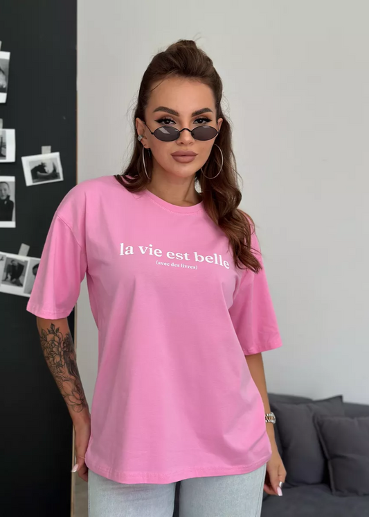 Oversized Cotton Tee Pink Relaxed Fit
