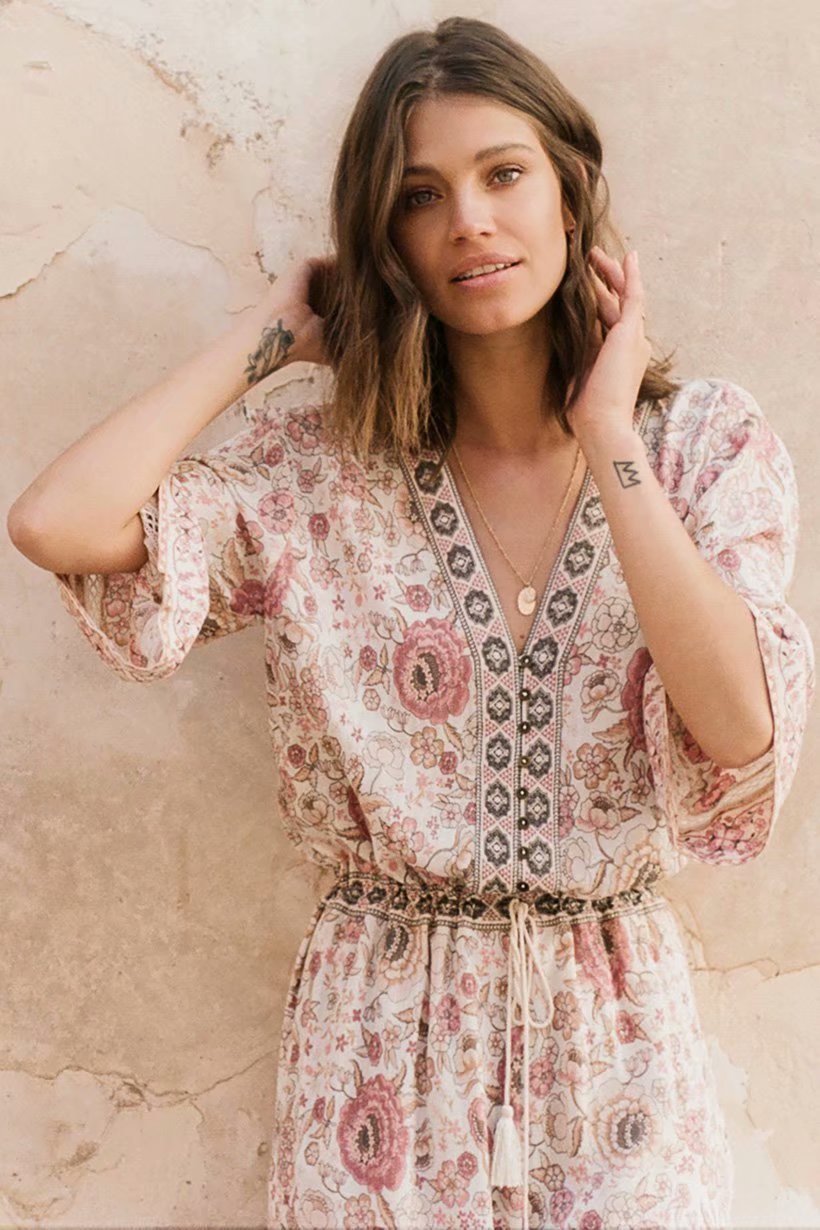 Print V Neck Bohemia Split Jumpsuit Romper