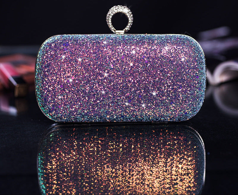 Sequin Evening Clutch Bag with Ring Handle