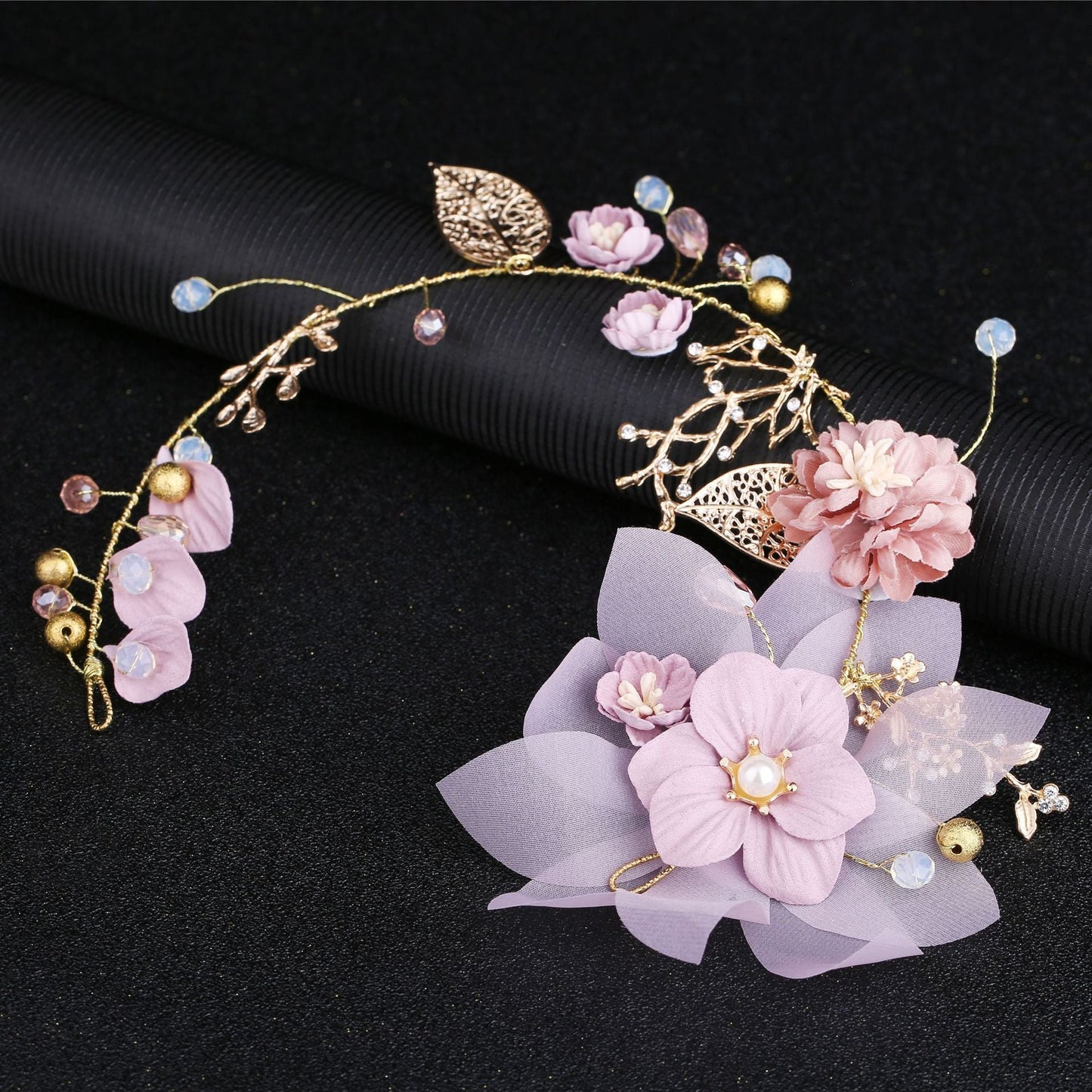 Gold Leaf Purple Bridal Headpiece Handmade Floral Hair Accessory