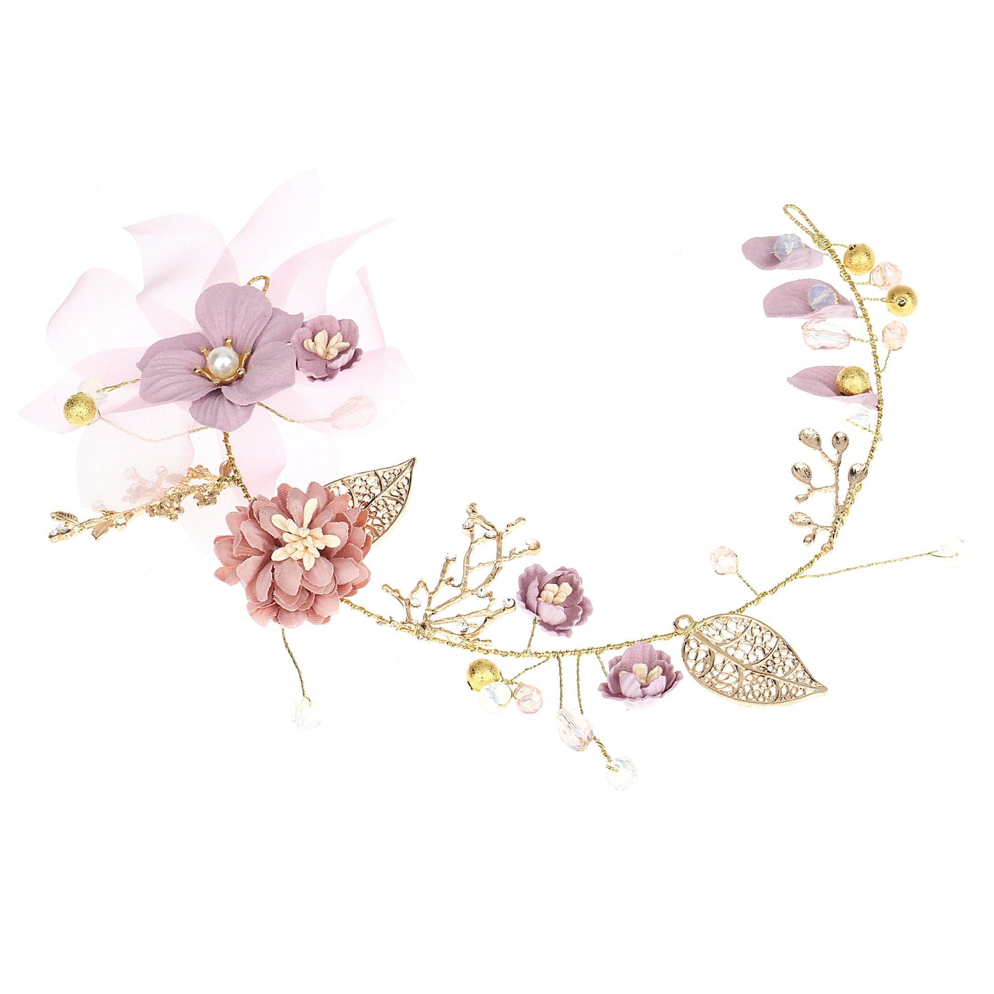 Gold Leaf Purple Bridal Headpiece Handmade Floral Hair Accessory